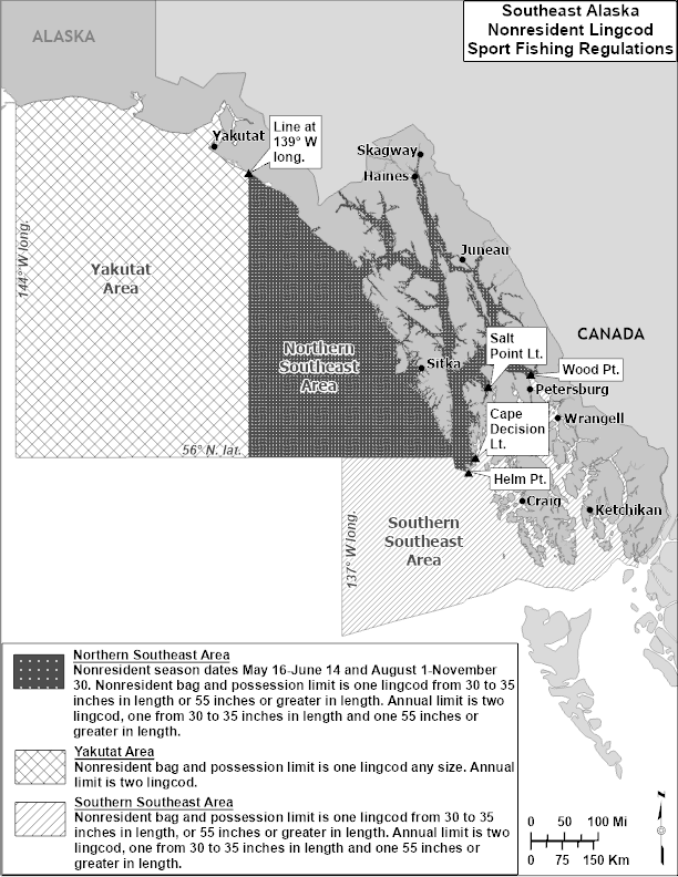 Southeast Alaska 2024 Lingcod Sport Fishing Regulations for the Petersburg and Wrangell Areas